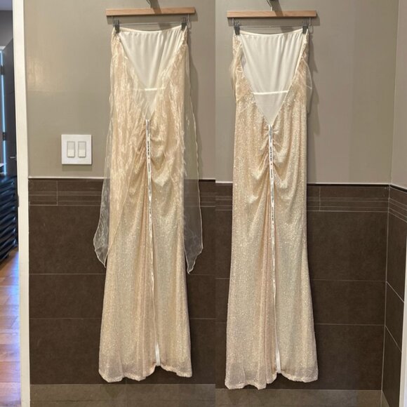 Lucy In The Sky Sequin Strapless Back Bow Maxi Formal Dress (Champagne) - Picture 8 of 16